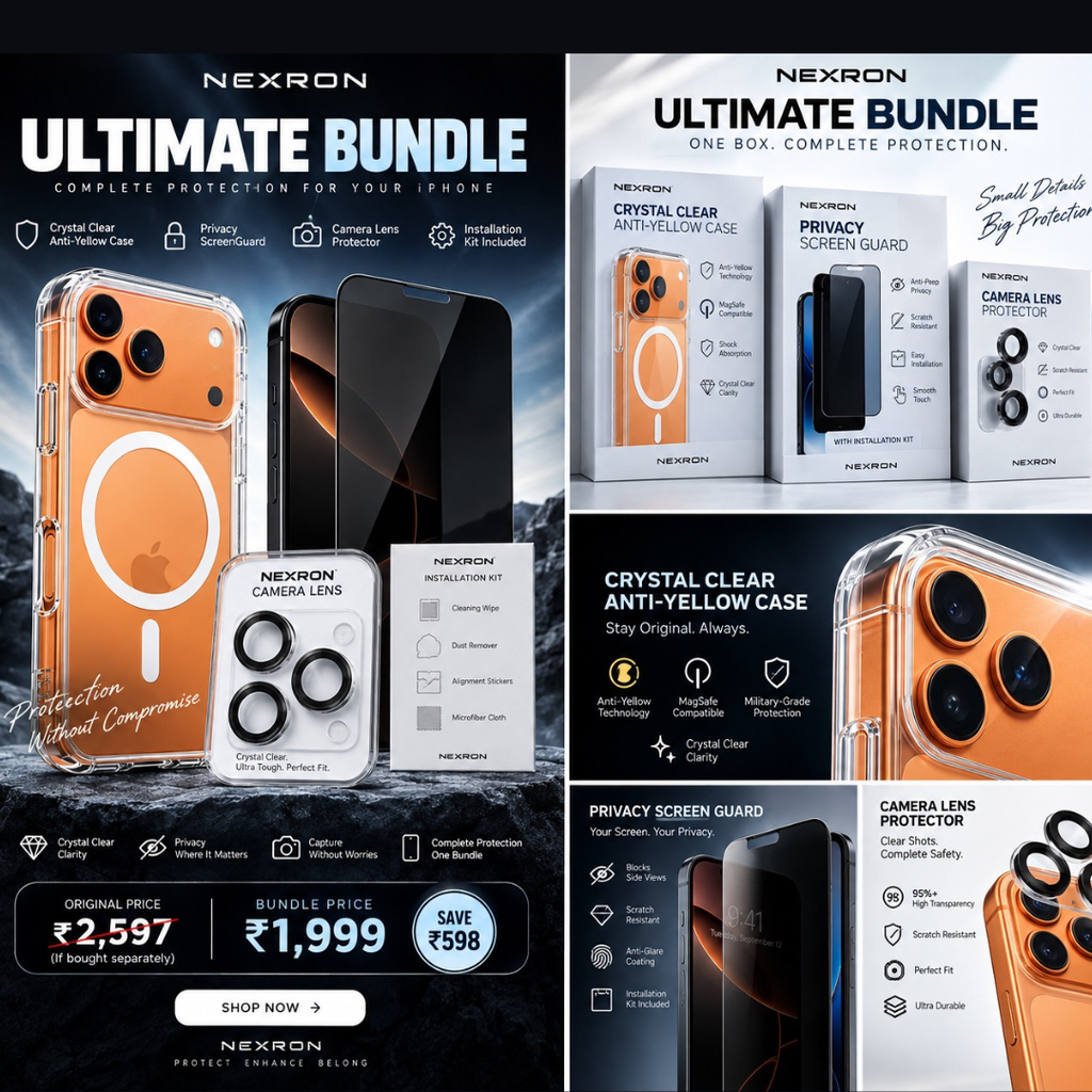 NEXRON Ultimate Bundle for IPhones(Anti-Yellow Case+Privacy ScreenGuard+Camera Lens Protector)