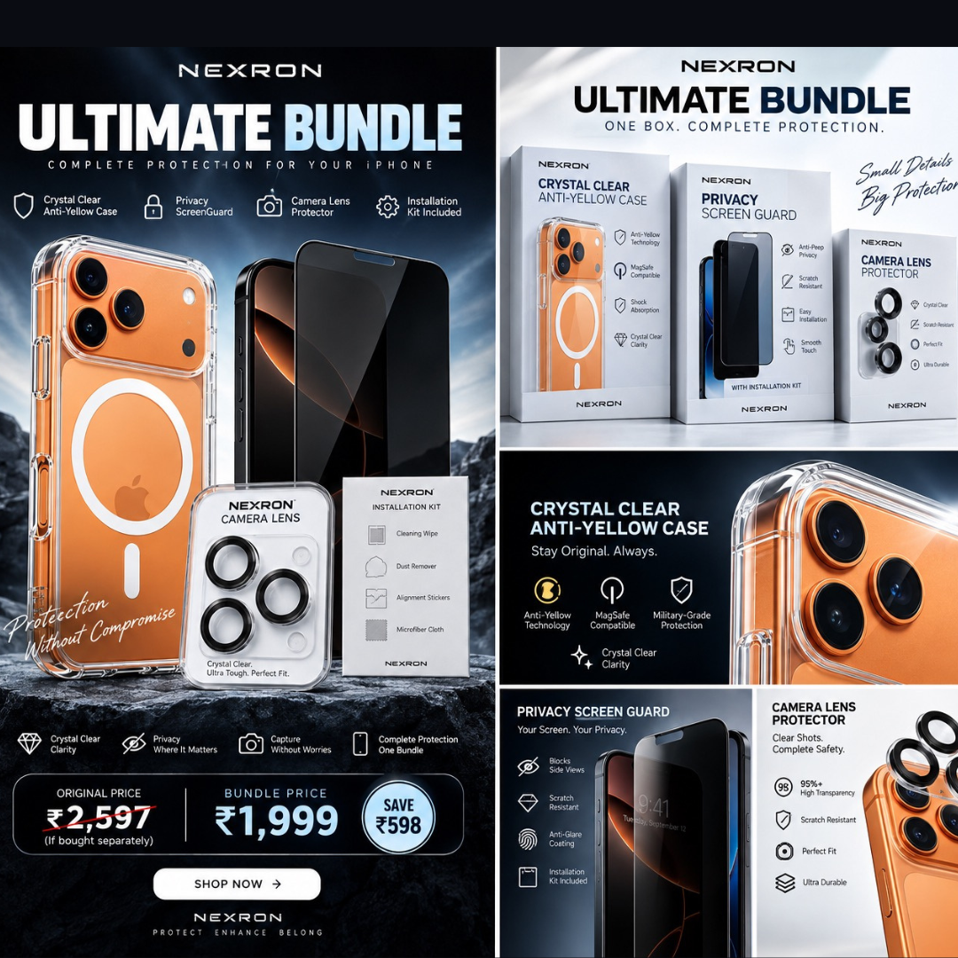 NEXRON Ultimate Bundle for IPhones(Anti-Yellow Case+Privacy ScreenGuard+Camera Lens Protector)