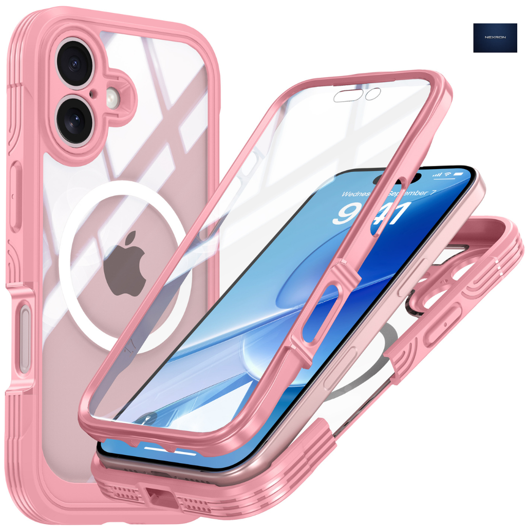 NEXRON 360 UltraGuard Case with Built-In Screen Protector for iPhone 17(Pink)
