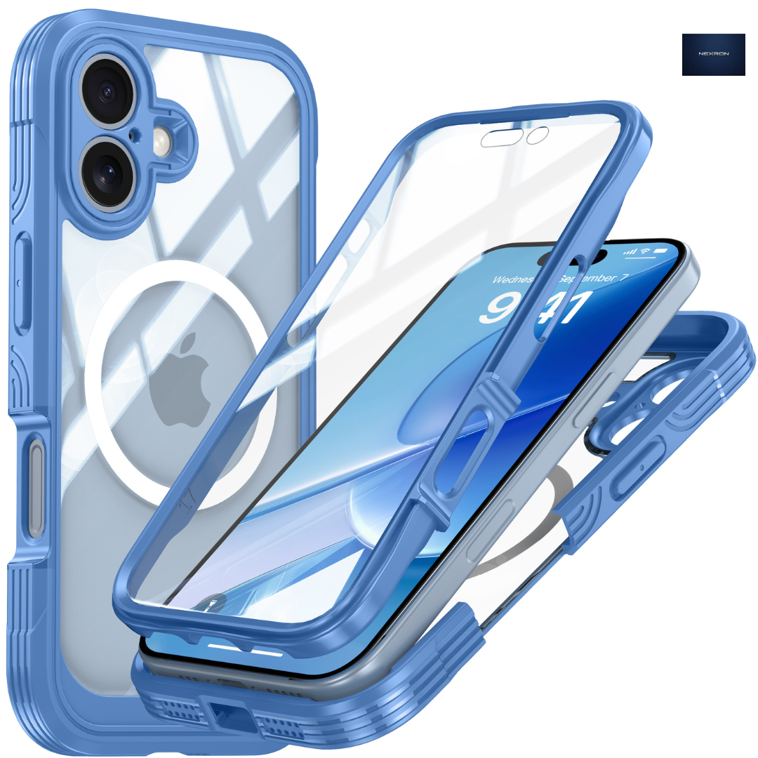 NEXRON 360 UltraGuard Case with Built-In Screen Protector for iPhone 17(Blue)