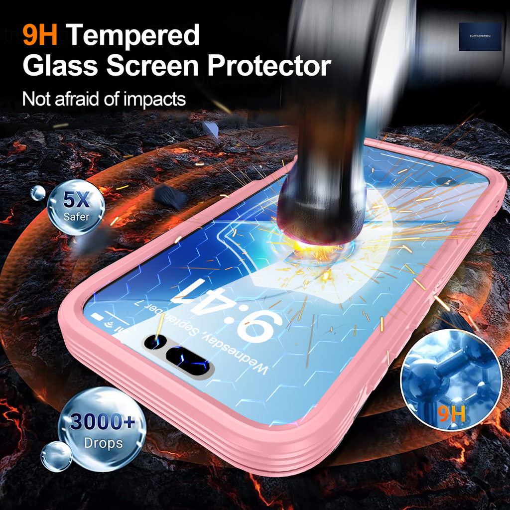 NEXRON 360 UltraGuard Case with Built-In Screen Protector for iPhone 18 Pro Max(Pink)