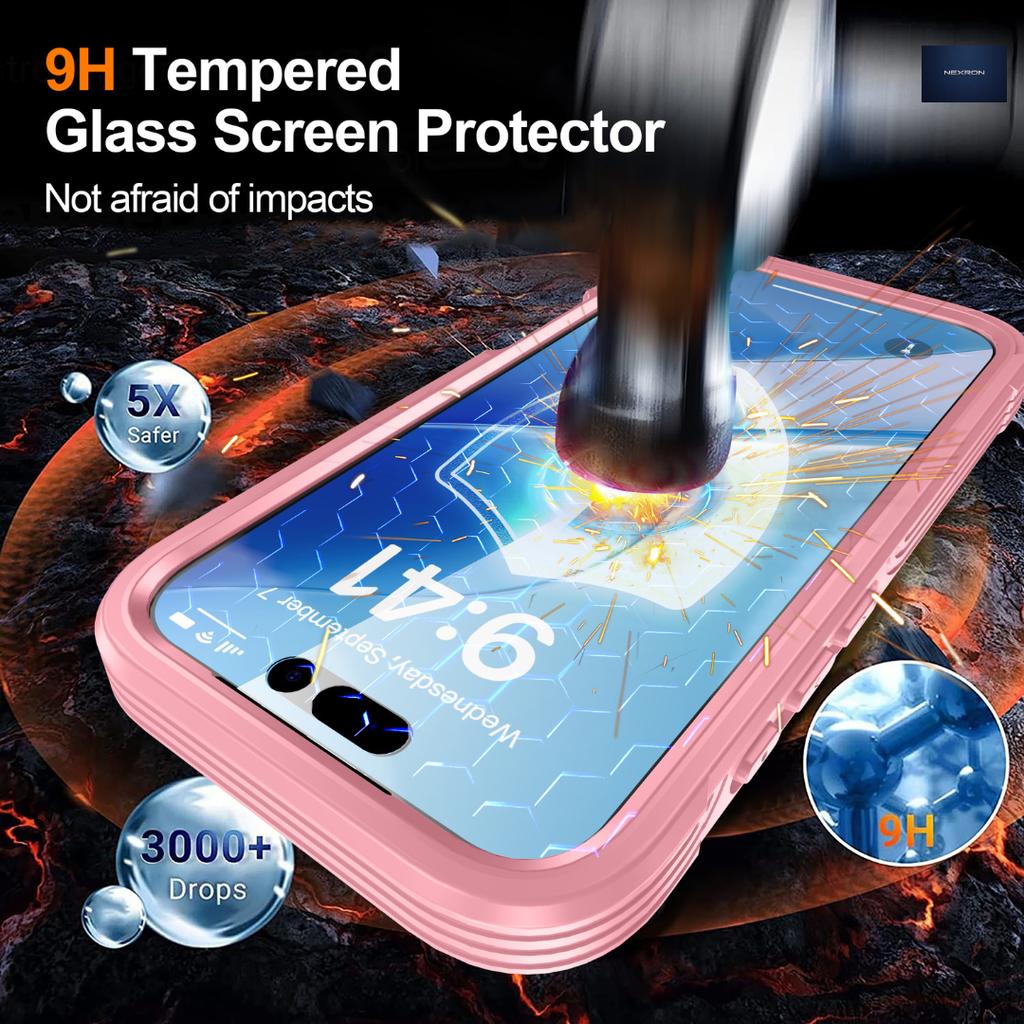 NEXRON 360 UltraGuard Case with Built-In Screen Protector for iPhone 17(Pink)