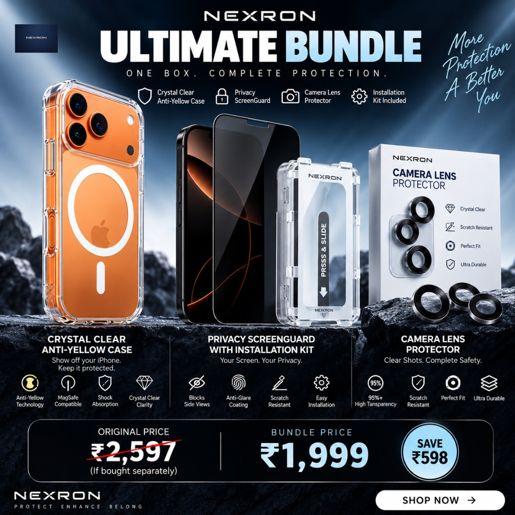 NEXRON Ultimate Bundle for IPhones(Anti-Yellow Case+Privacy ScreenGuard+Camera Lens Protector)