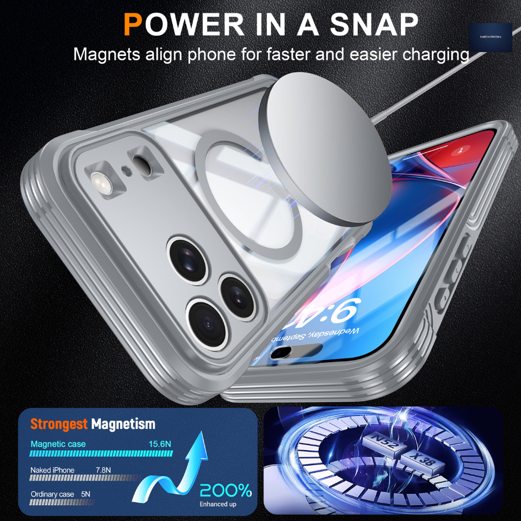 NEXRON 360 UltraGuard Case with Built-In Screen Protector for iPhone 18 Pro(Silver)