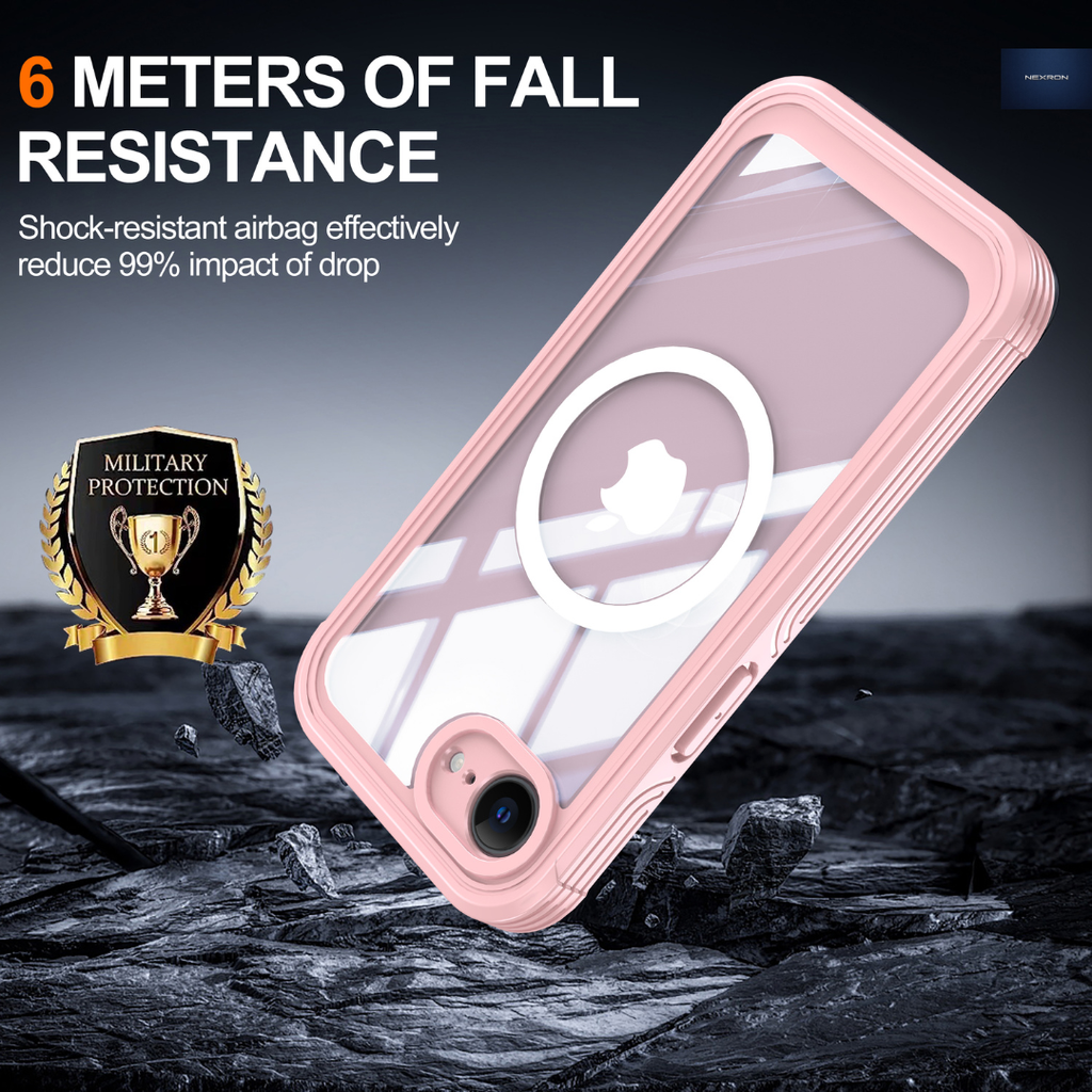 NEXRON 360 UltraGuard Case with Built-In Screen Protector for iPhone 16E(Pink)
