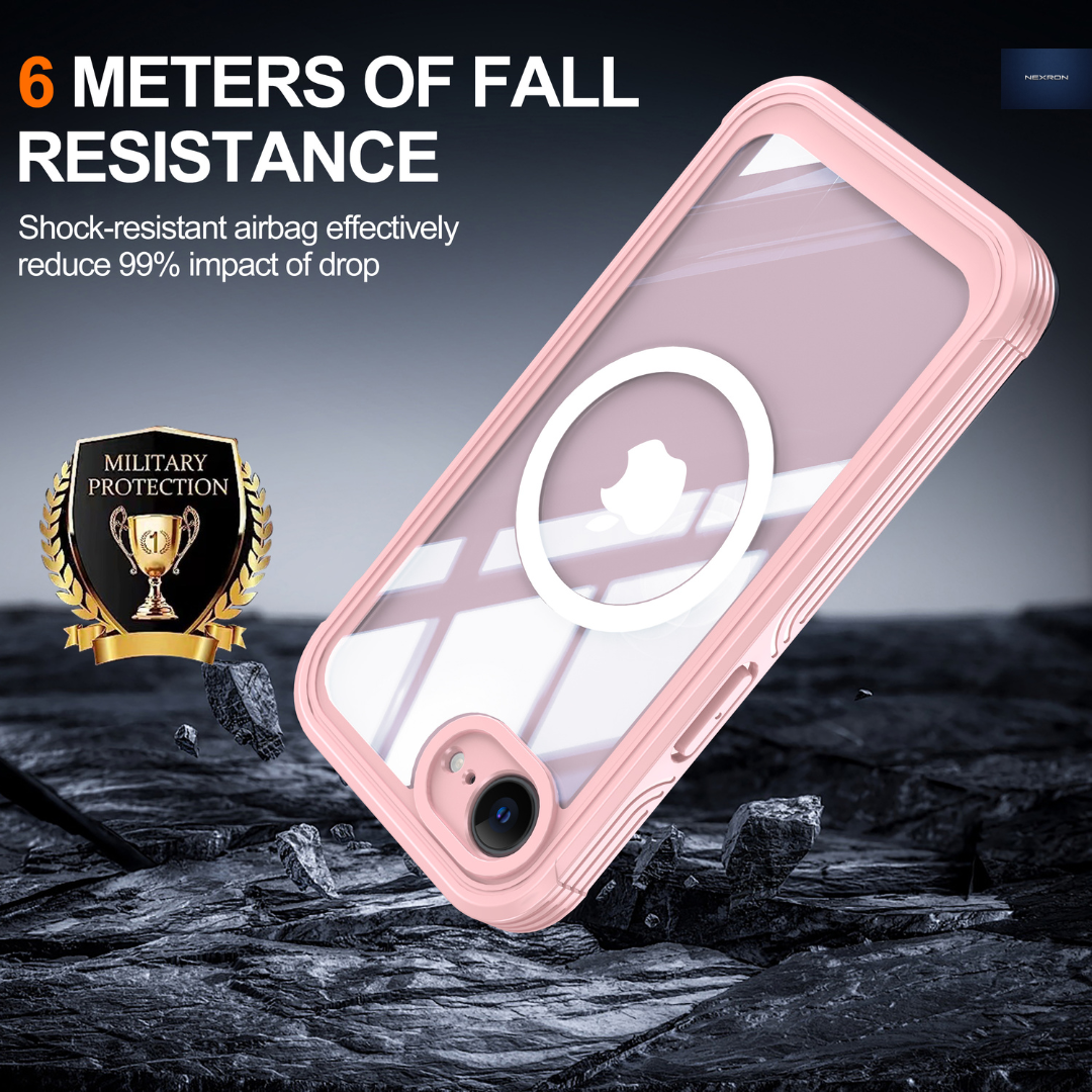 NEXRON 360 UltraGuard Case with Built-In Screen Protector for iPhone 16E(Pink)