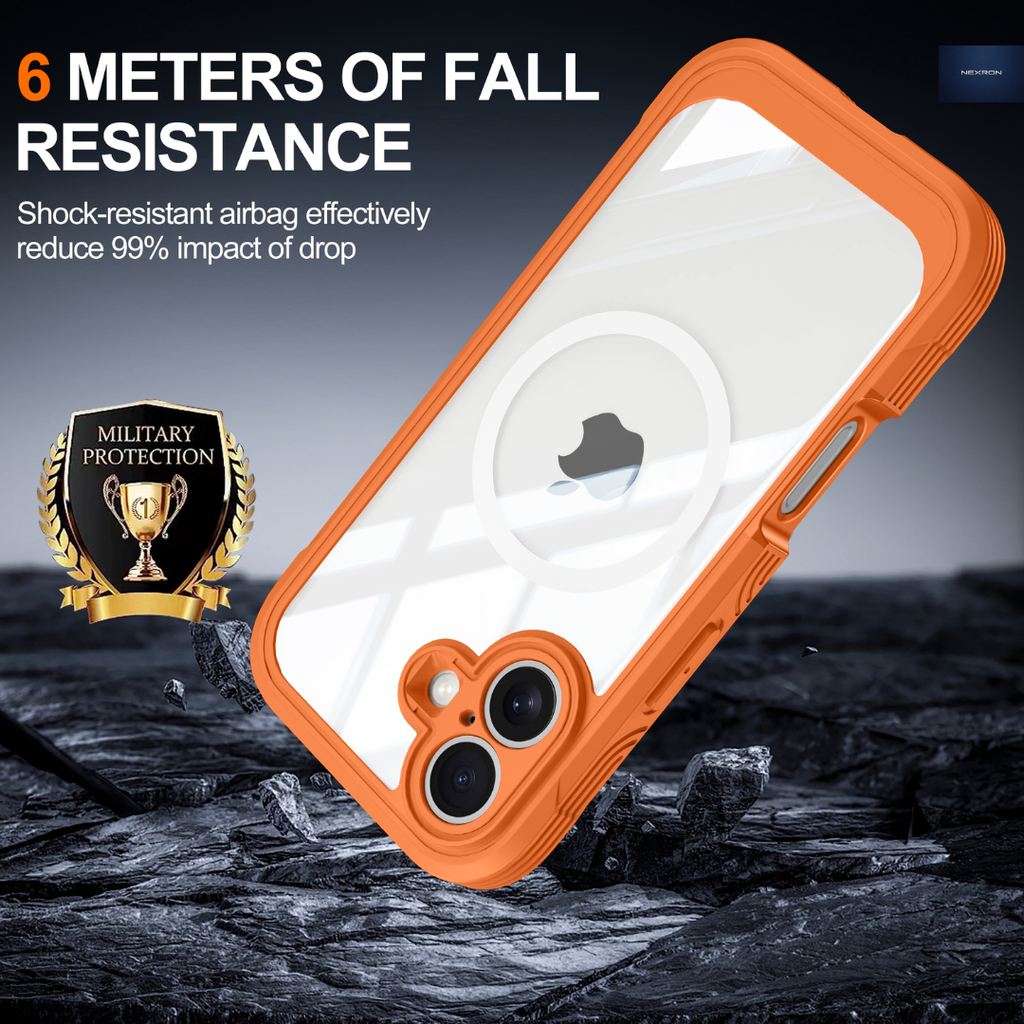 NEXRON 360 UltraGuard Case with Built-In Screen Protector for iPhone 17(Orange)