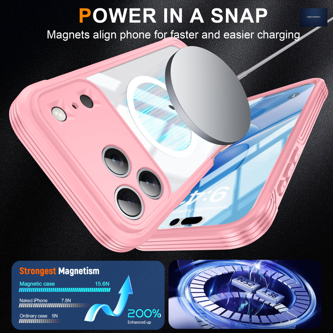 NEXRON 360 UltraGuard Case with Built-In Screen Protector for iPhone 18 Pro Max(Pink)