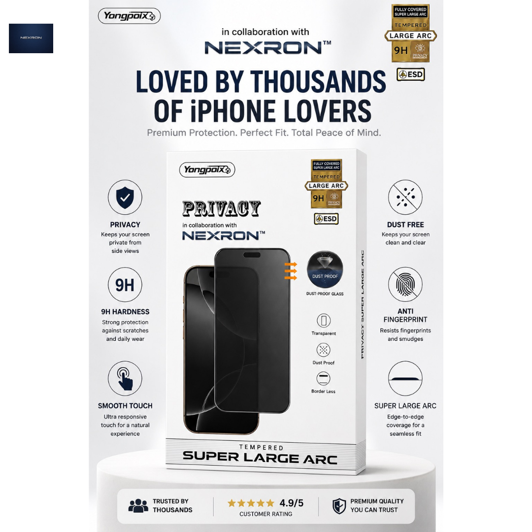 NEXRON Extra Hardness Privacy Super Large Arc Tempered Glass Protector