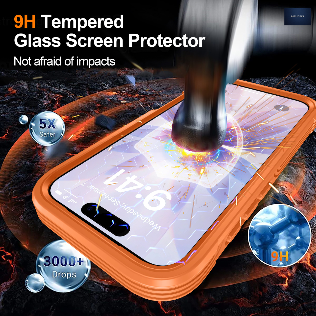NEXRON 360 UltraGuard Case with Built-In Screen Protector for iPhone 17(Orange)