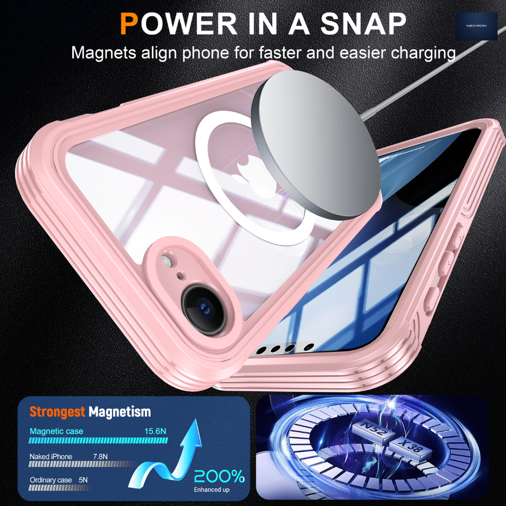 NEXRON 360 UltraGuard Case with Built-In Screen Protector for iPhone 16E(Pink)