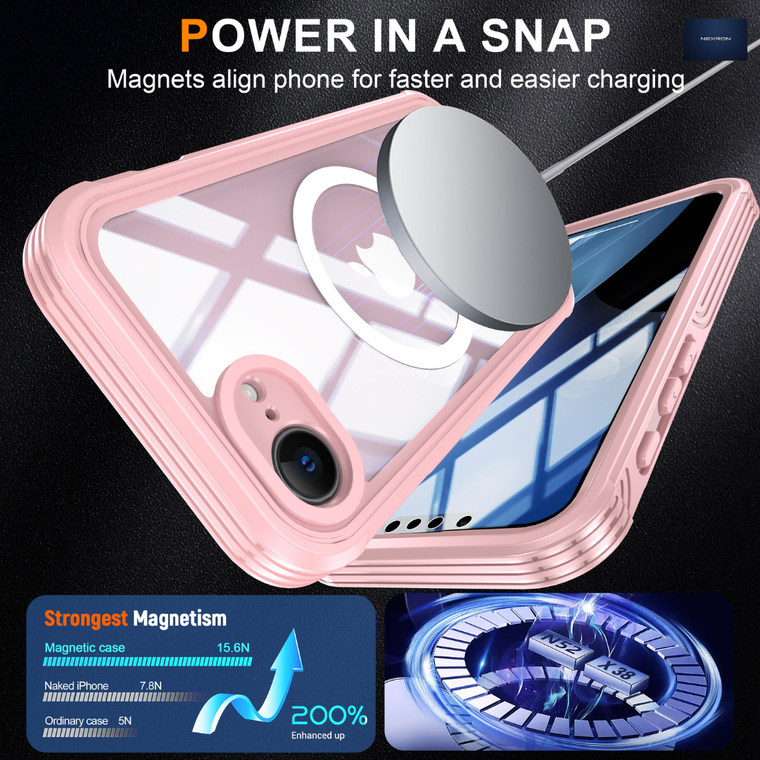 NEXRON 360 UltraGuard Case with Built-In Screen Protector for iPhone 16E(Pink)