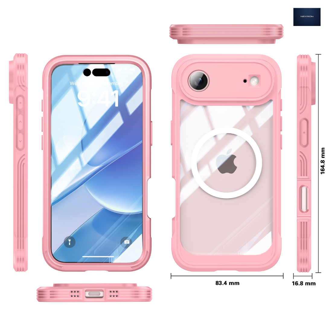 NEXRON 360 UltraGuard Case with Built-In Screen Protector for iPhone 17 Air(Pink)