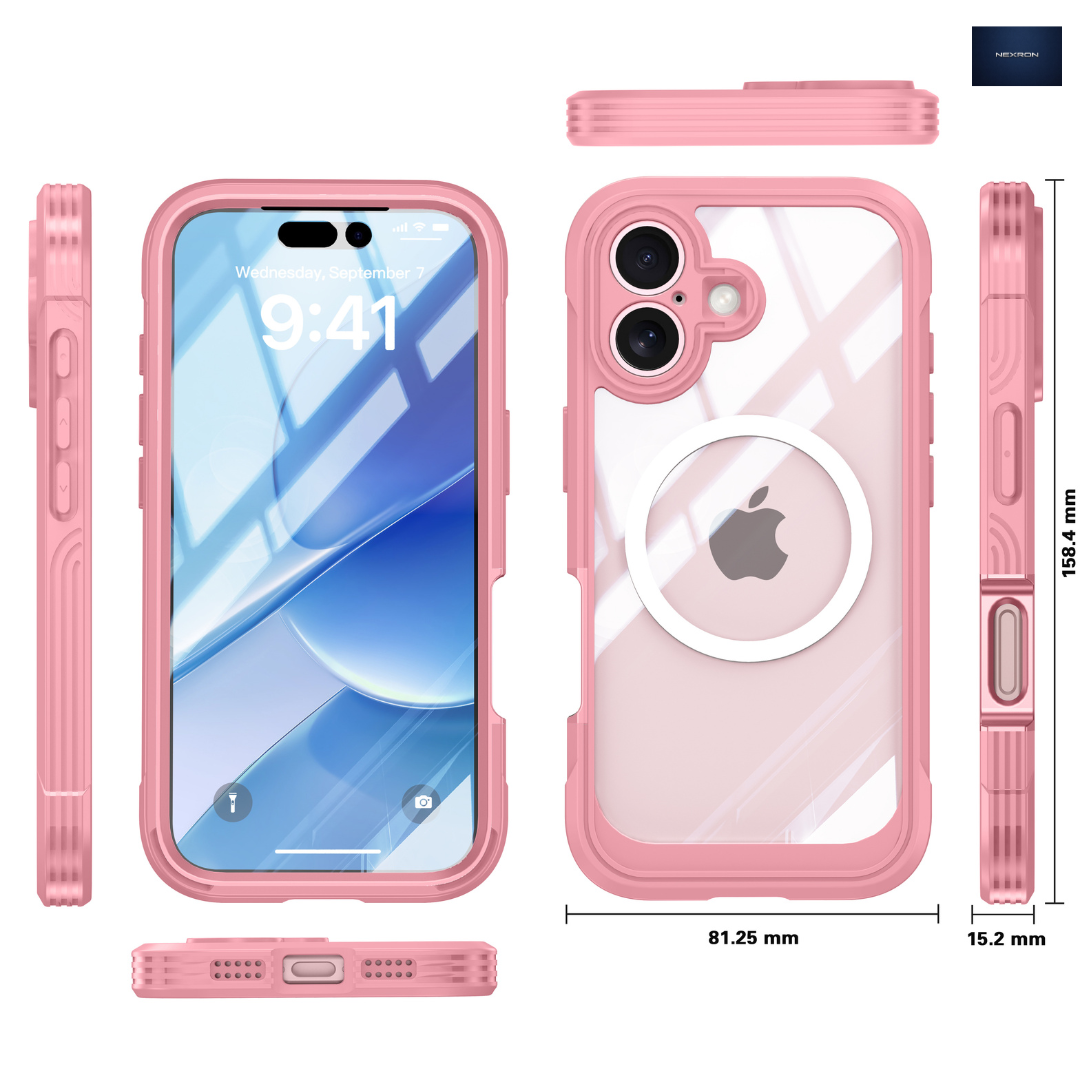NEXRON 360 UltraGuard Case with Built-In Screen Protector for iPhone 17(Pink)