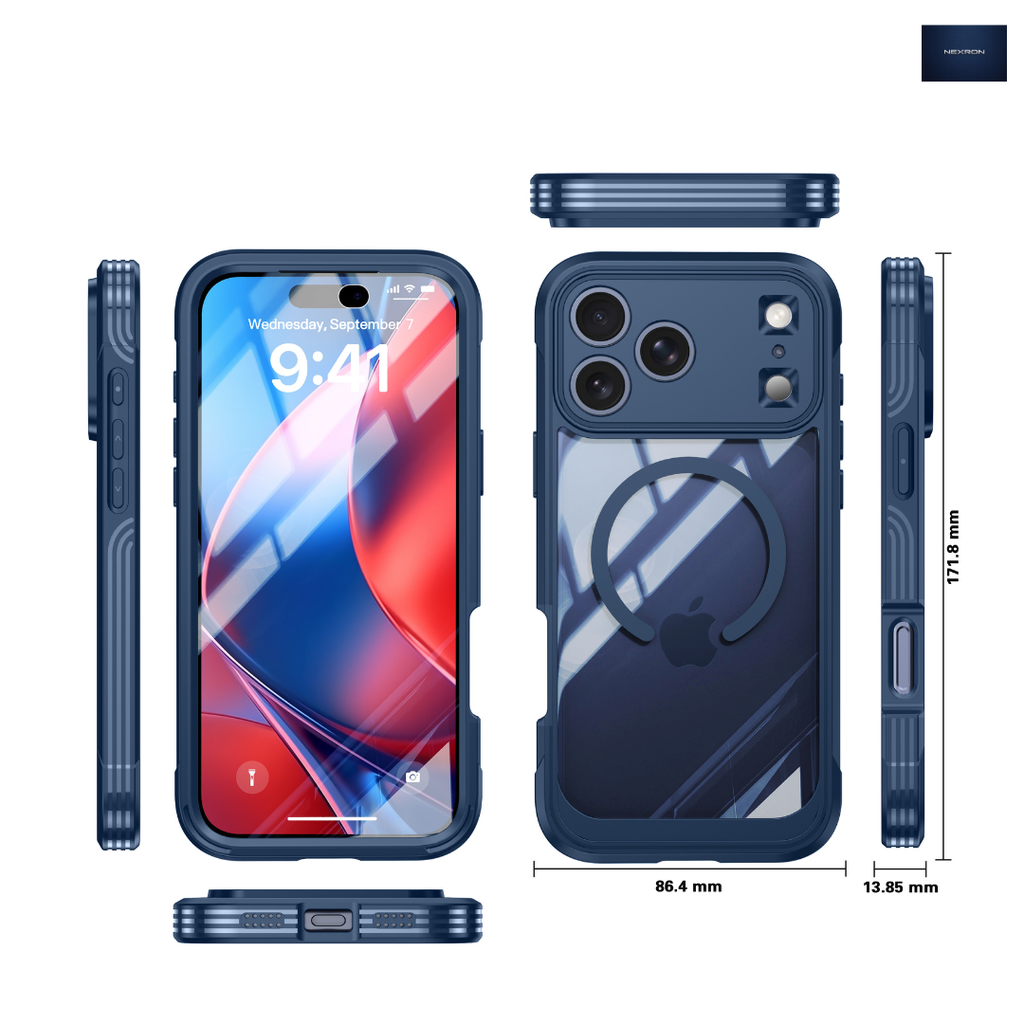 NEXRON 360 UltraGuard Case with Built-In Screen Protector for iPhone 18 Pro(Deep Blue)