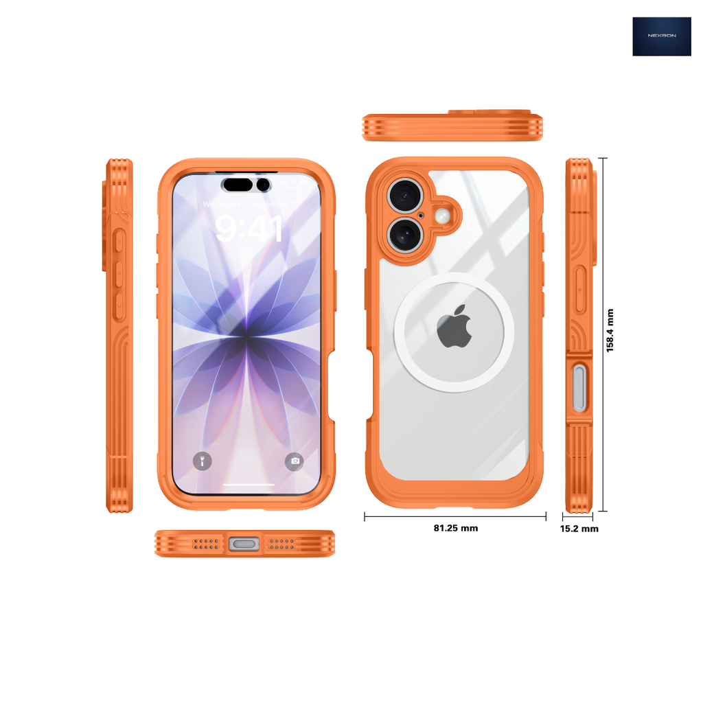 NEXRON 360 UltraGuard Case with Built-In Screen Protector for iPhone 17(Orange)