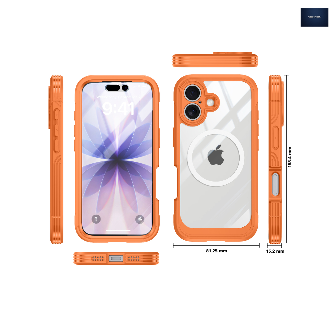 NEXRON 360 UltraGuard Case with Built-In Screen Protector for iPhone 17(Orange)