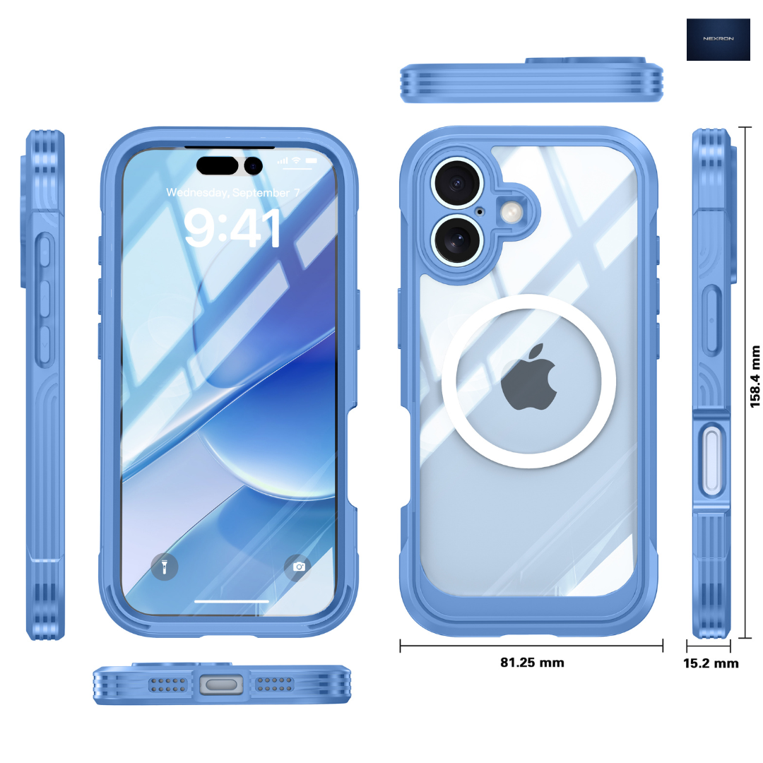 NEXRON 360 UltraGuard Case with Built-In Screen Protector for iPhone 17(Blue)