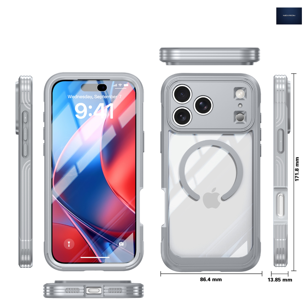 NEXRON 360 UltraGuard Case with Built-In Screen Protector for iPhone 18 Pro(Silver)