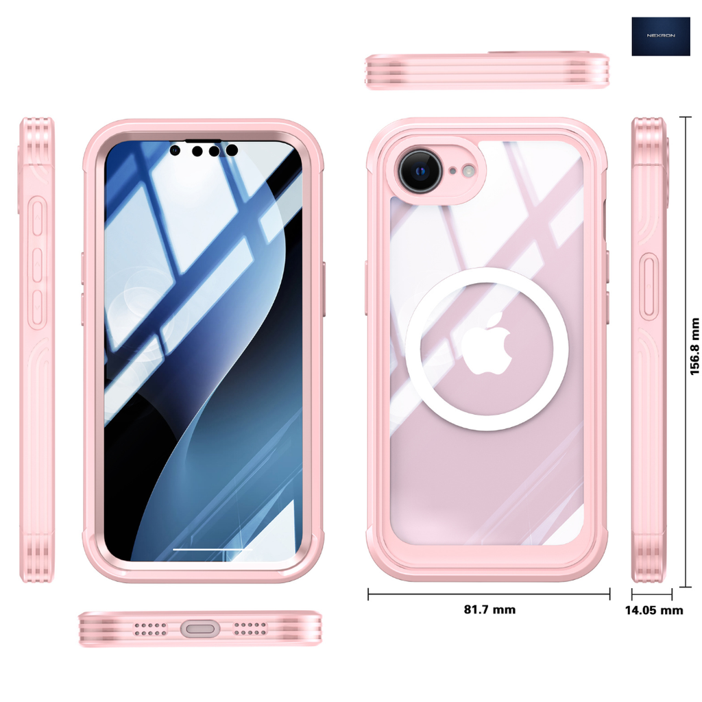 NEXRON 360 UltraGuard Case with Built-In Screen Protector for iPhone 16E(Pink)