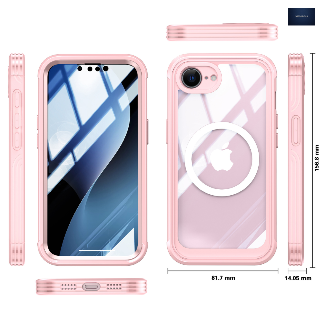 NEXRON 360 UltraGuard Case with Built-In Screen Protector for iPhone 16E(Pink)