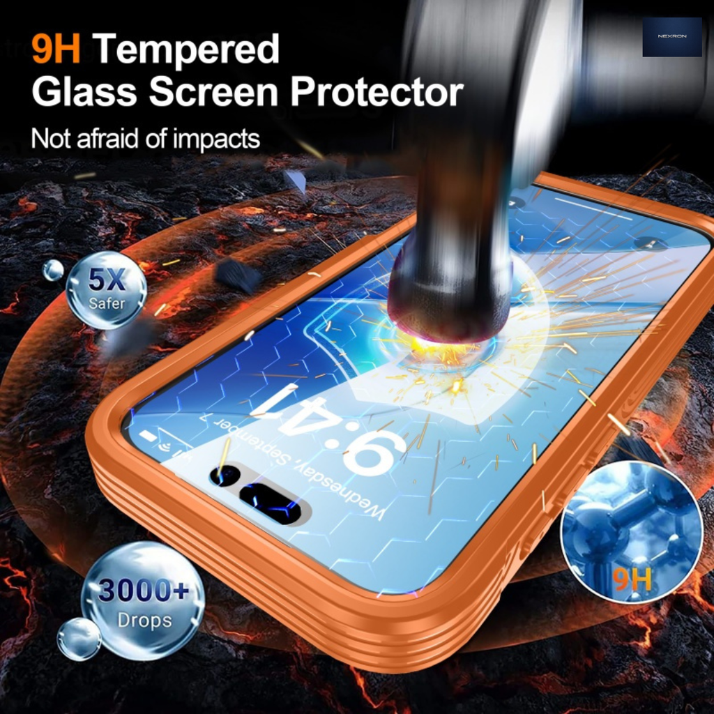 NEXRON 360 UltraGuard Case with Built-In Screen Protector for iPhone 17 Pro(Orange)