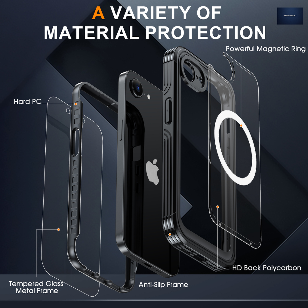 NEXRON 360 UltraGuard Case with Built-In Screen Protector for iPhone 16E(Black)