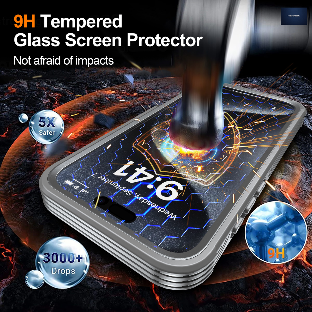 NEXRON 360 UltraGuard Case with Built-In Screen Protector for iPhone 16 Pro Max(Grey)