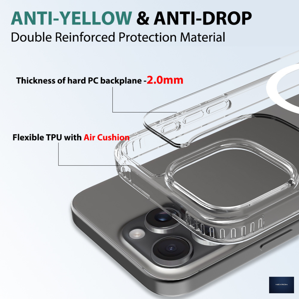 NEXRON Crystal Clear Anti-Yellow Case for iPhone 15 Pro Max