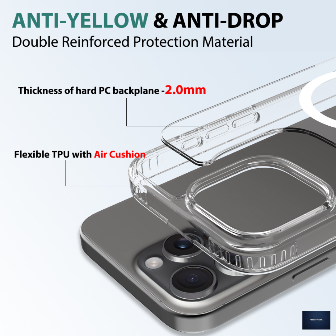 NEXRON Crystal Clear Anti-Yellow Case for iPhone 15 Pro Max