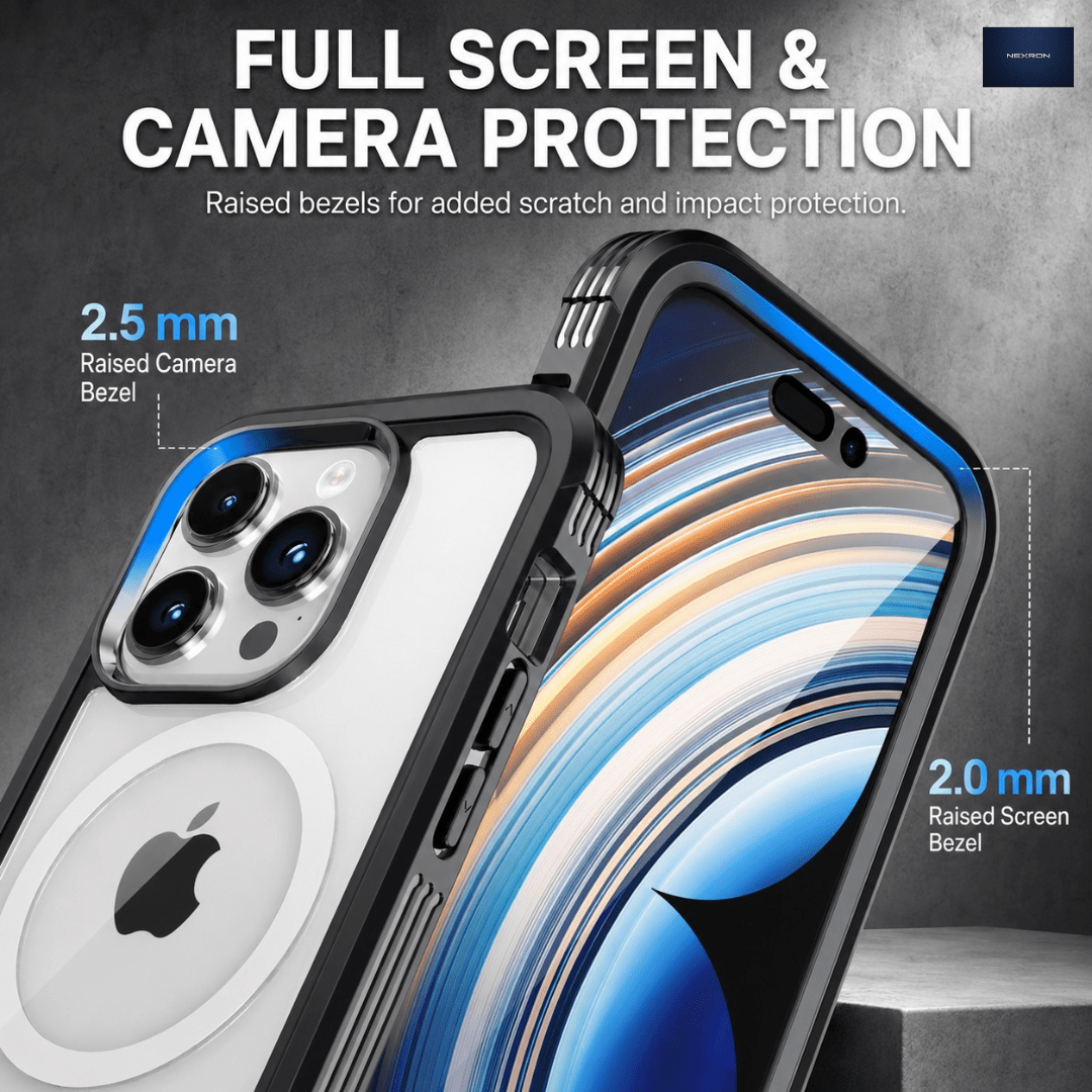 NEXRON 360 UltraGuard Case with Built-In Screen Protector for iPhone 14(Black) - NexRon