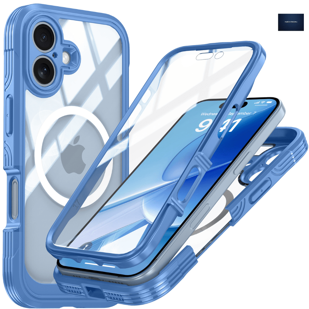NEXRON 360 UltraGuard Case with Built-In Screen Protector for iPhone 16 Plus(Blue) - NexRon