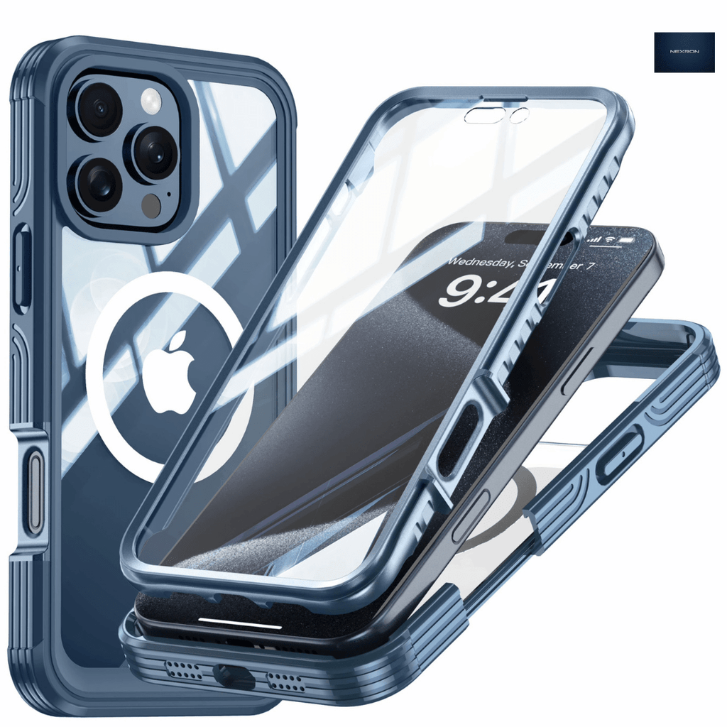 NEXRON 360 UltraGuard Case with Built-In Screen Protector for iPhone 16 Pro Max(Deep Blue) - NexRon