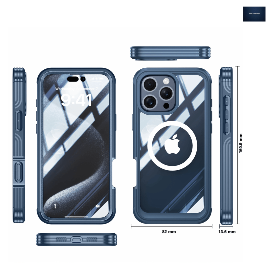 NEXRON 360 UltraGuard Case with Built-In Screen Protector for iPhone 16 Pro Max(Deep Blue) - NexRon