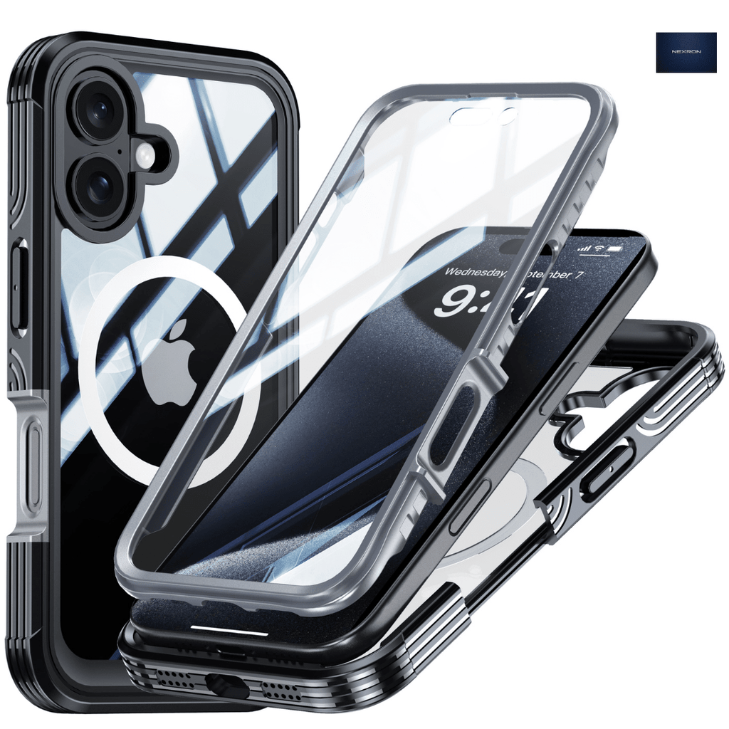 NEXRON 360 UltraGuard Case with Built-In Screen Protector for iPhone 16(Black) - NexRon