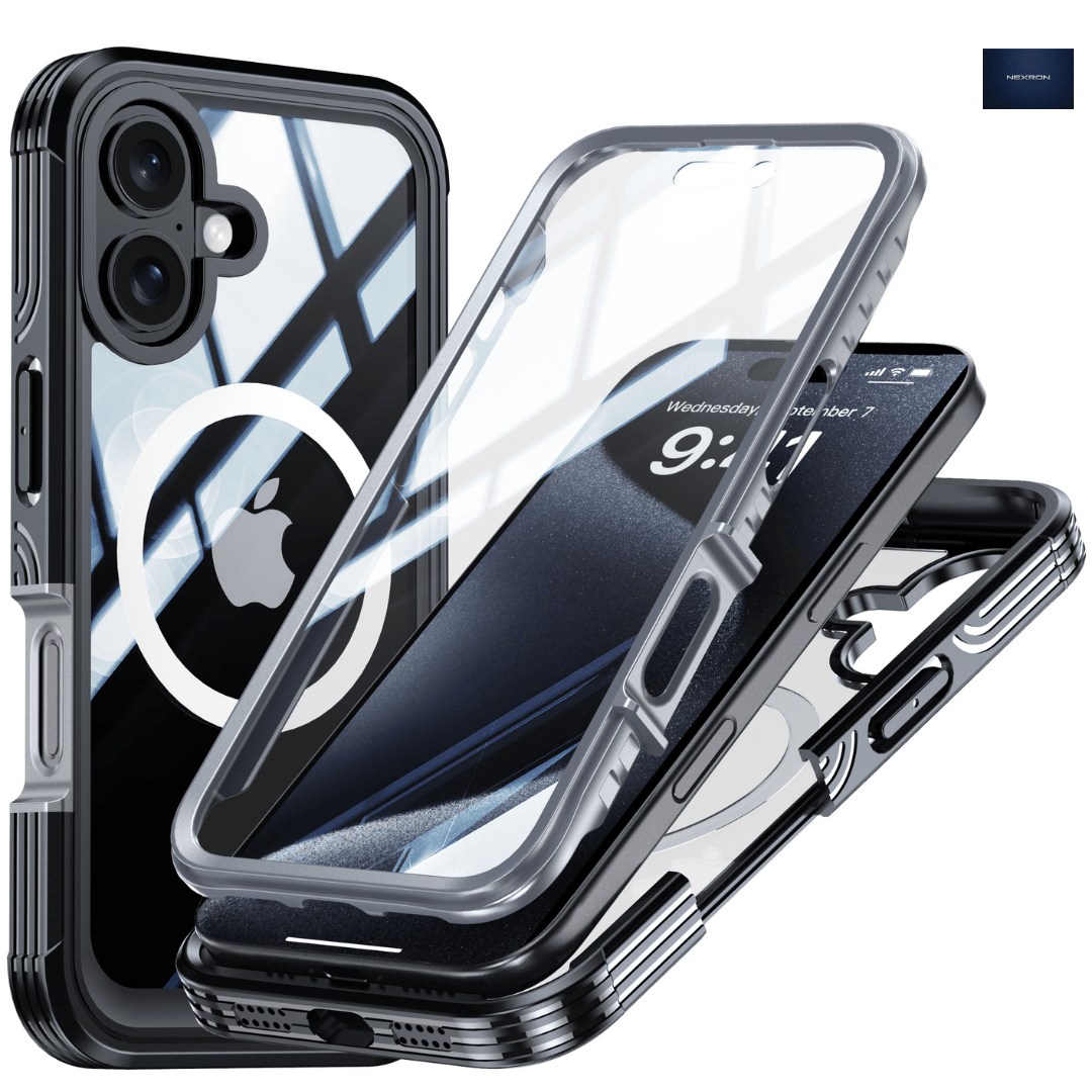 NEXRON 360 UltraGuard Case with Built-In Screen Protector for iPhone 16(Black) - NexRon