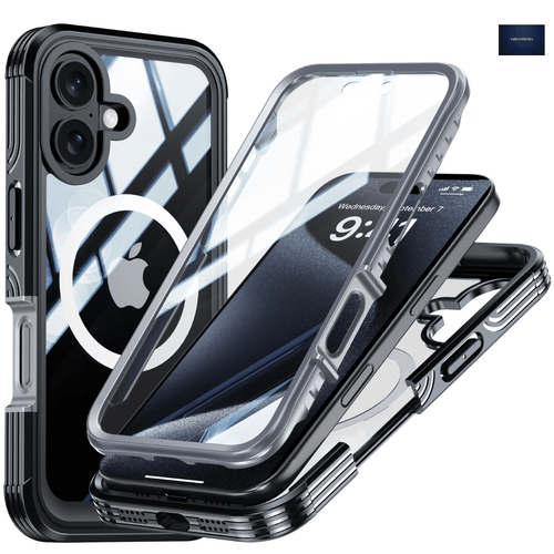 NEXRON 360 UltraGuard Case with Built-In Screen Protector for iPhone 16(Black) - NexRon