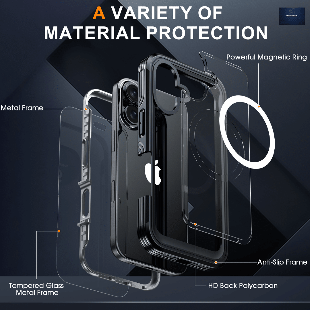NEXRON 360 UltraGuard Case with Built-In Screen Protector for iPhone 16(Black) - NexRon