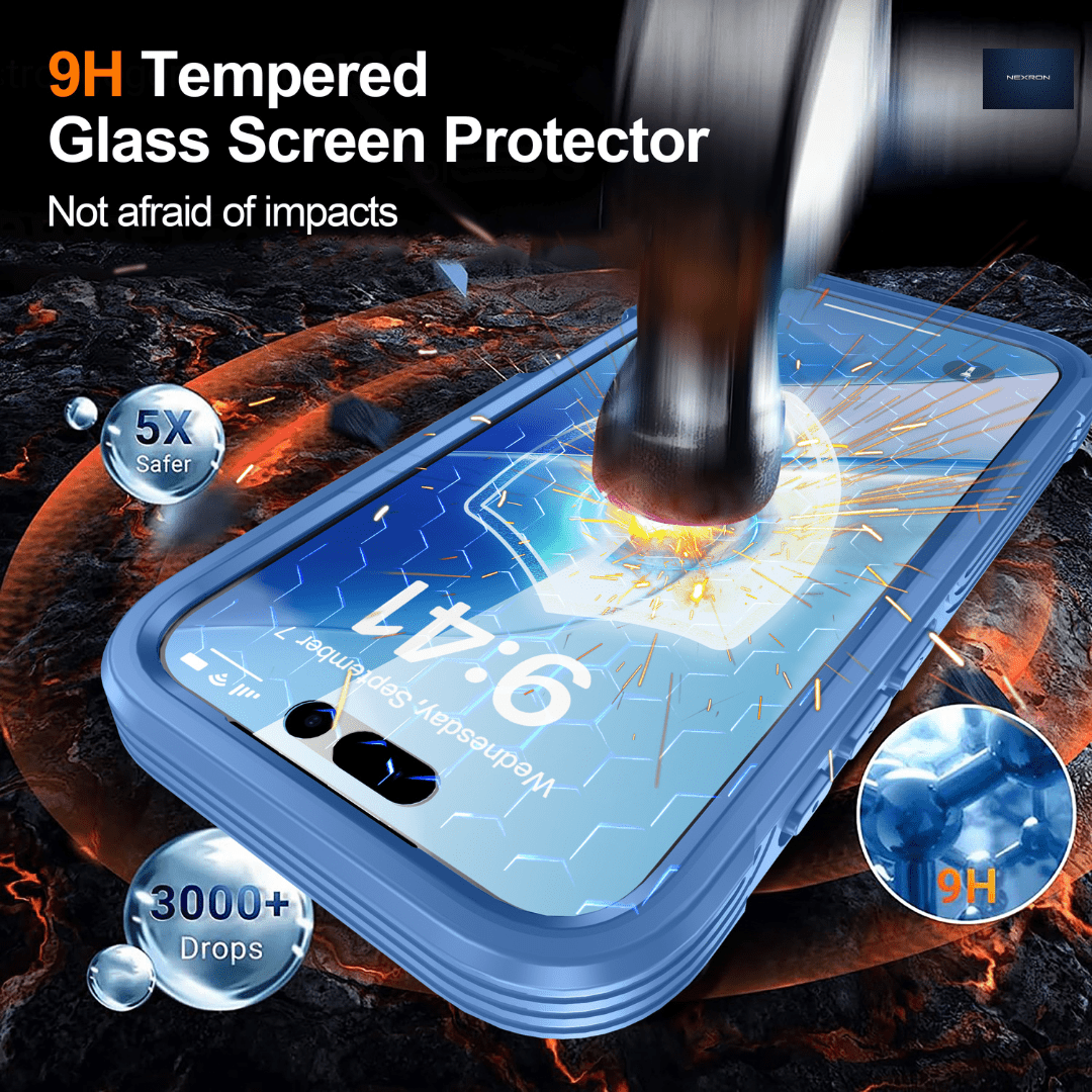 NEXRON 360 UltraGuard Case with Built-In Screen Protector for iPhone 16E(Blue) - NexRon