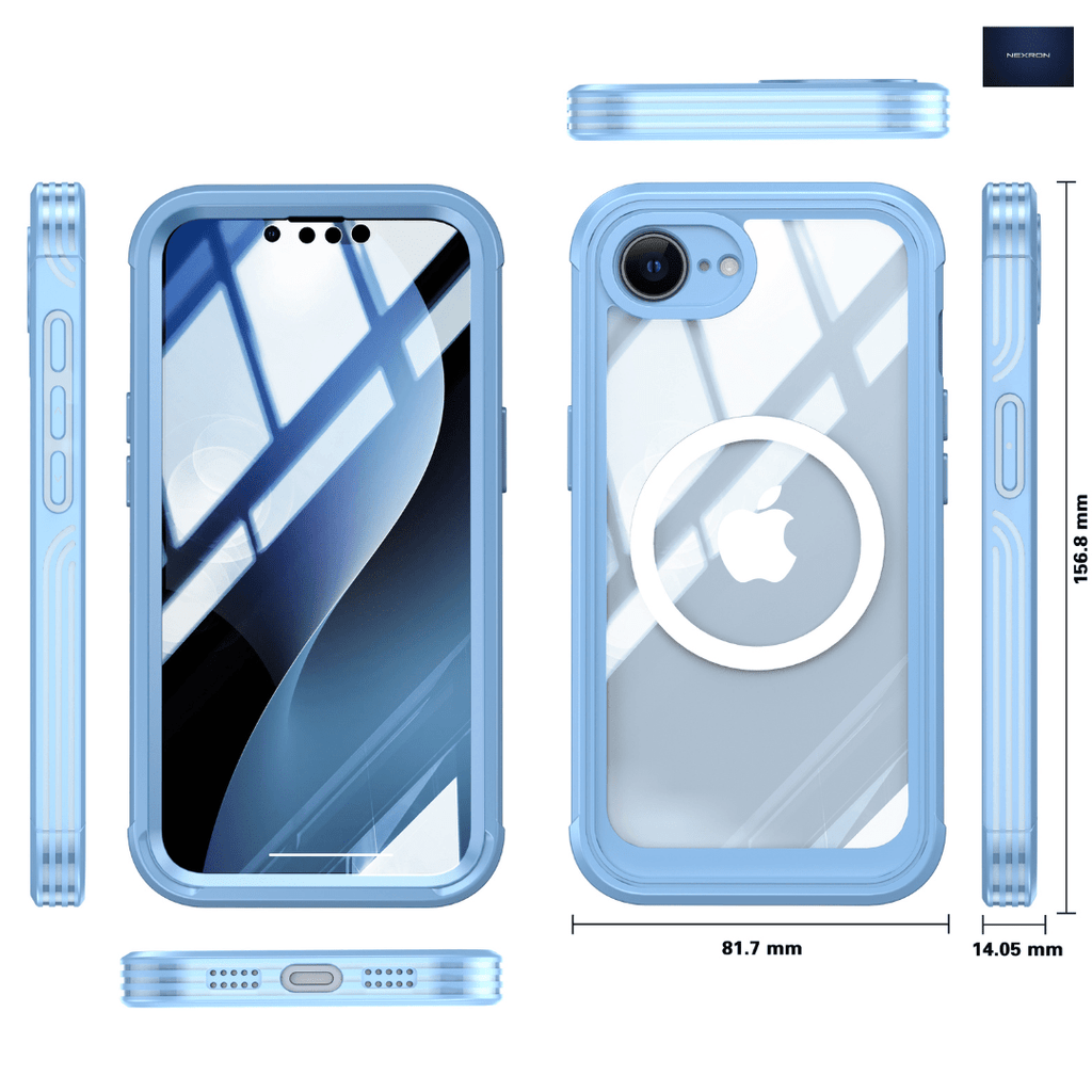 NEXRON 360 UltraGuard Case with Built-In Screen Protector for iPhone 16E(Blue) - NexRon