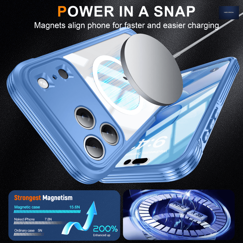 NEXRON 360 UltraGuard Case with Built-In Screen Protector for iPhone 17 Pro Max(Blue) - NexRon