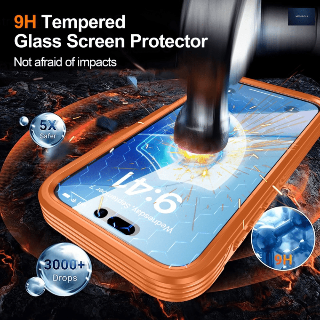 NEXRON 360 UltraGuard Case with Built-In Screen Protector for iPhone 17 Pro Max(Orange) - NexRon