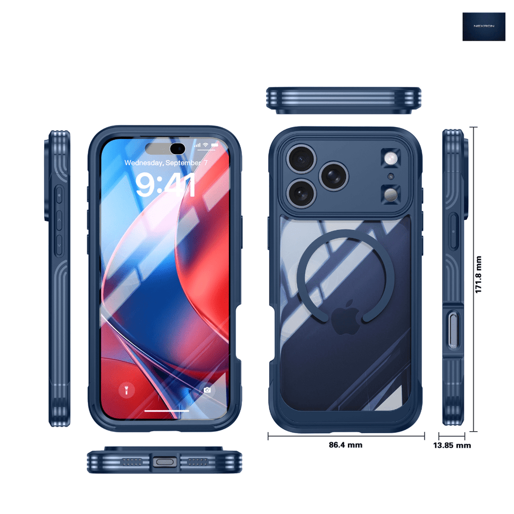 NEXRON 360 UltraGuard Case with Built-In Screen Protector for iPhone 17 Pro(Deep Blue) - NexRon