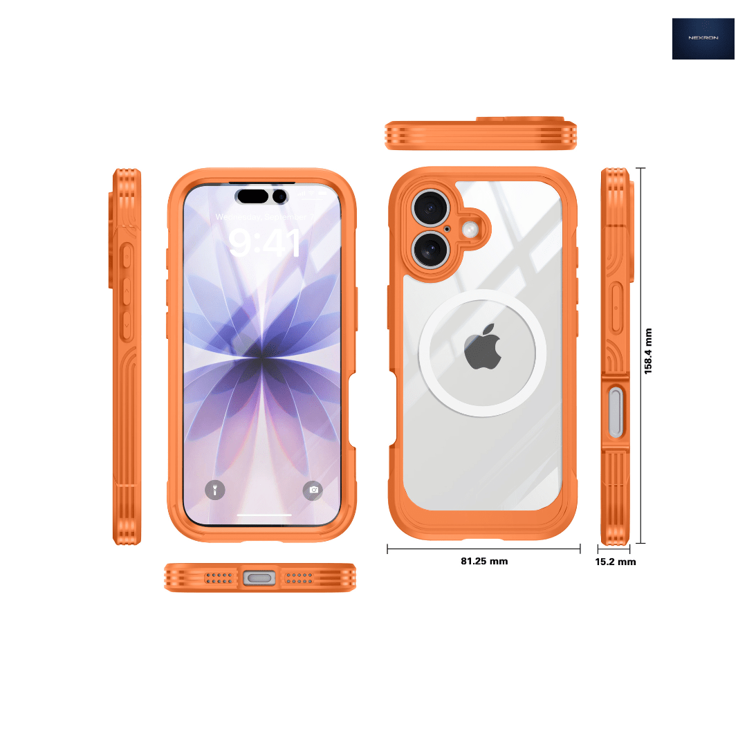 NEXRON 360 UltraGuard Case with Built-In Screen Protector for iPhone 17(Orange) - NexRon
