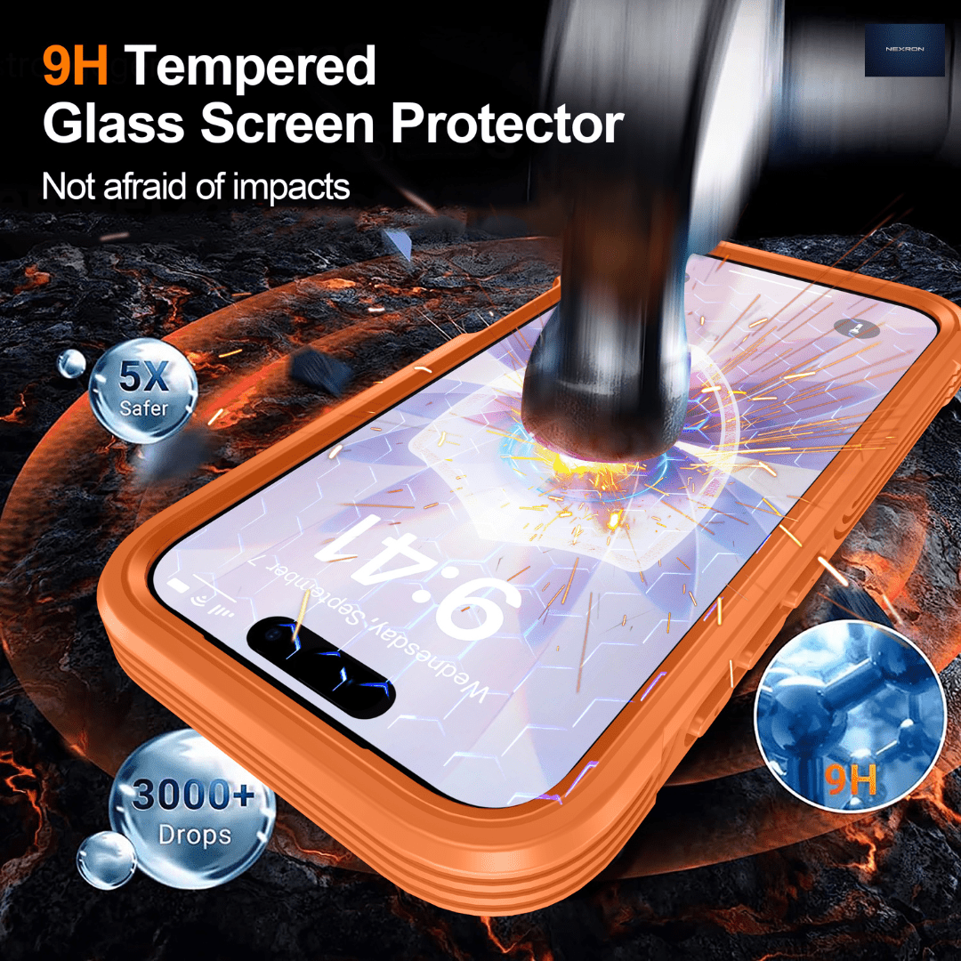 NEXRON 360 UltraGuard Case with Built-In Screen Protector for iPhone 17(Orange) - NexRon