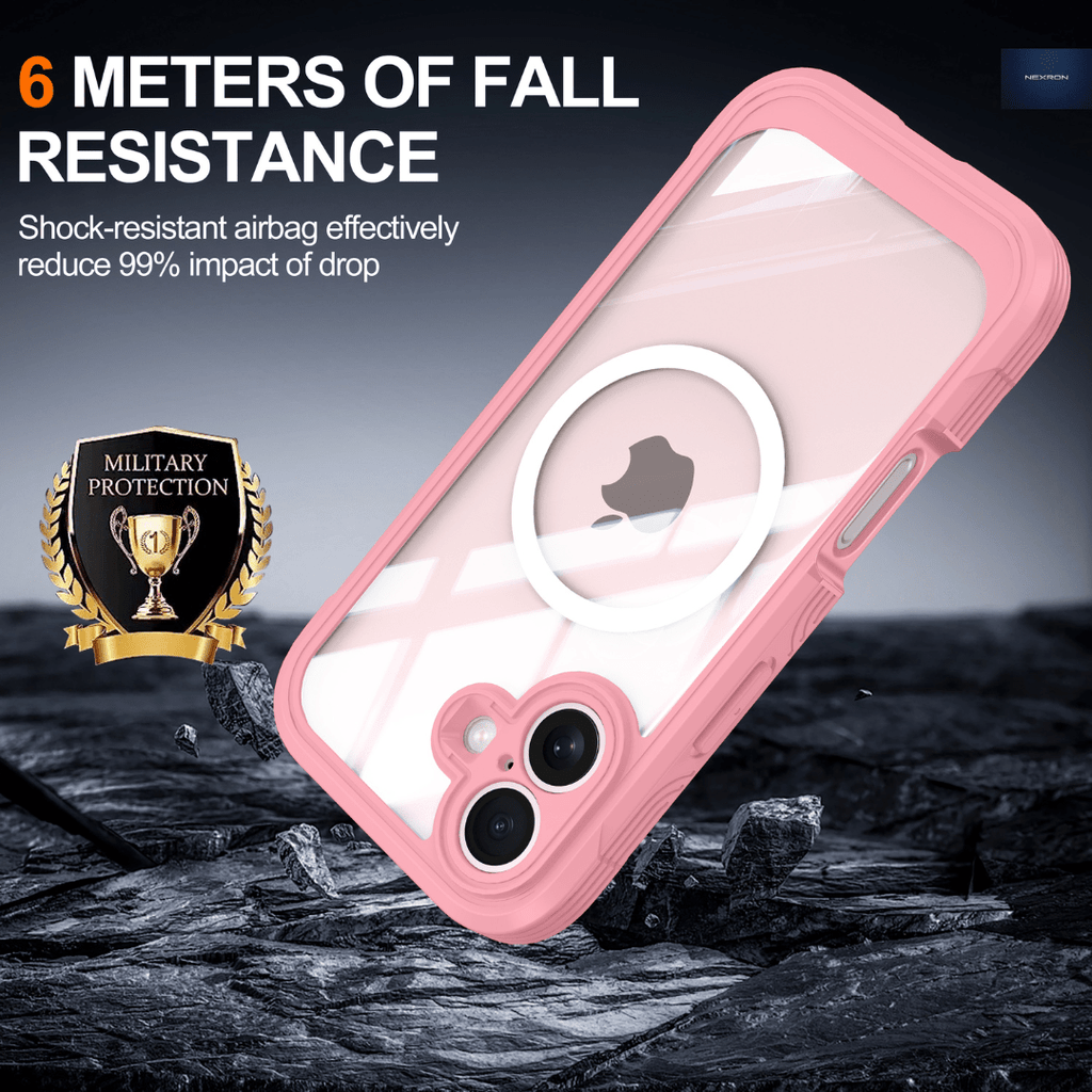 NEXRON 360 UltraGuard Case with Built-In Screen Protector for iPhone 17(Pink) - NexRon