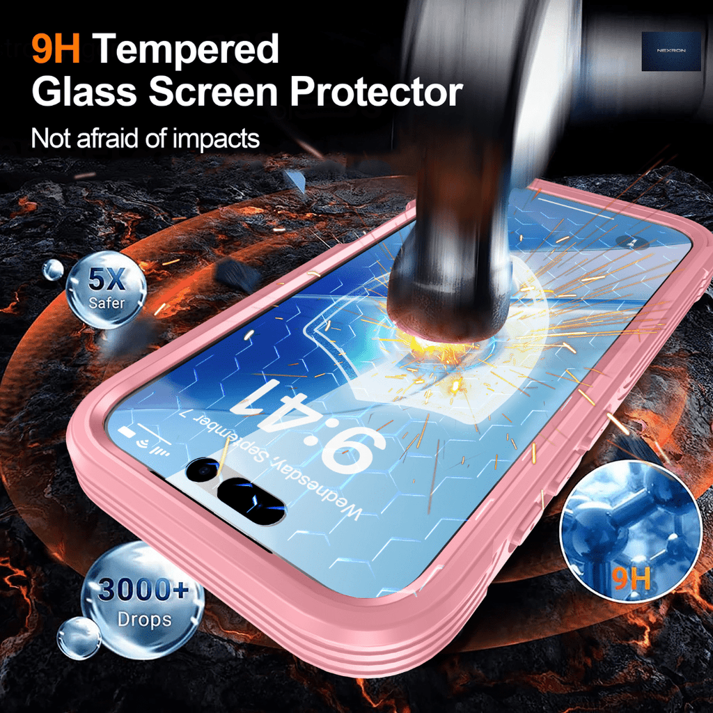 NEXRON 360 UltraGuard Case with Built-In Screen Protector for iPhone 17(Pink) - NexRon