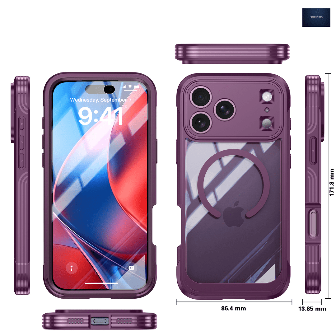 NEXRON 360 UltraGuard Case with Built-In Screen Protector for iPhone 18 Pro Max(Burgundy) - NexRon