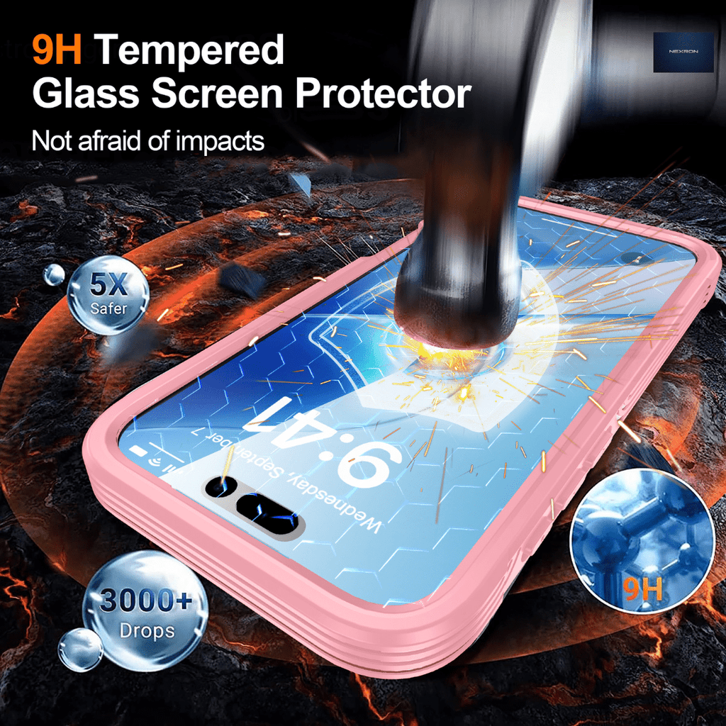 NEXRON 360 UltraGuard Case with Built-In Screen Protector for iPhone 18 Pro Max(Pink) - NexRon