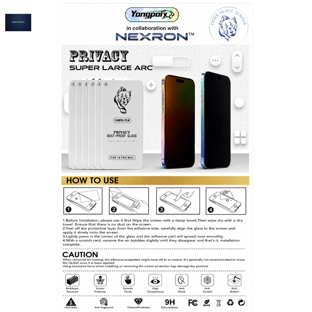 NEXRON Extra Hardness Privacy Super Large Arc Tempered Glass Protector - NexRon